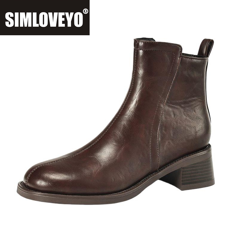 Block Heel Ankle Boots - SIMLOVEYO Classic Female Ankle Boots Round