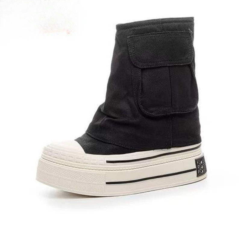 Block Heel Ankle Boots - 12CM New Denim Canvas Women Autumn