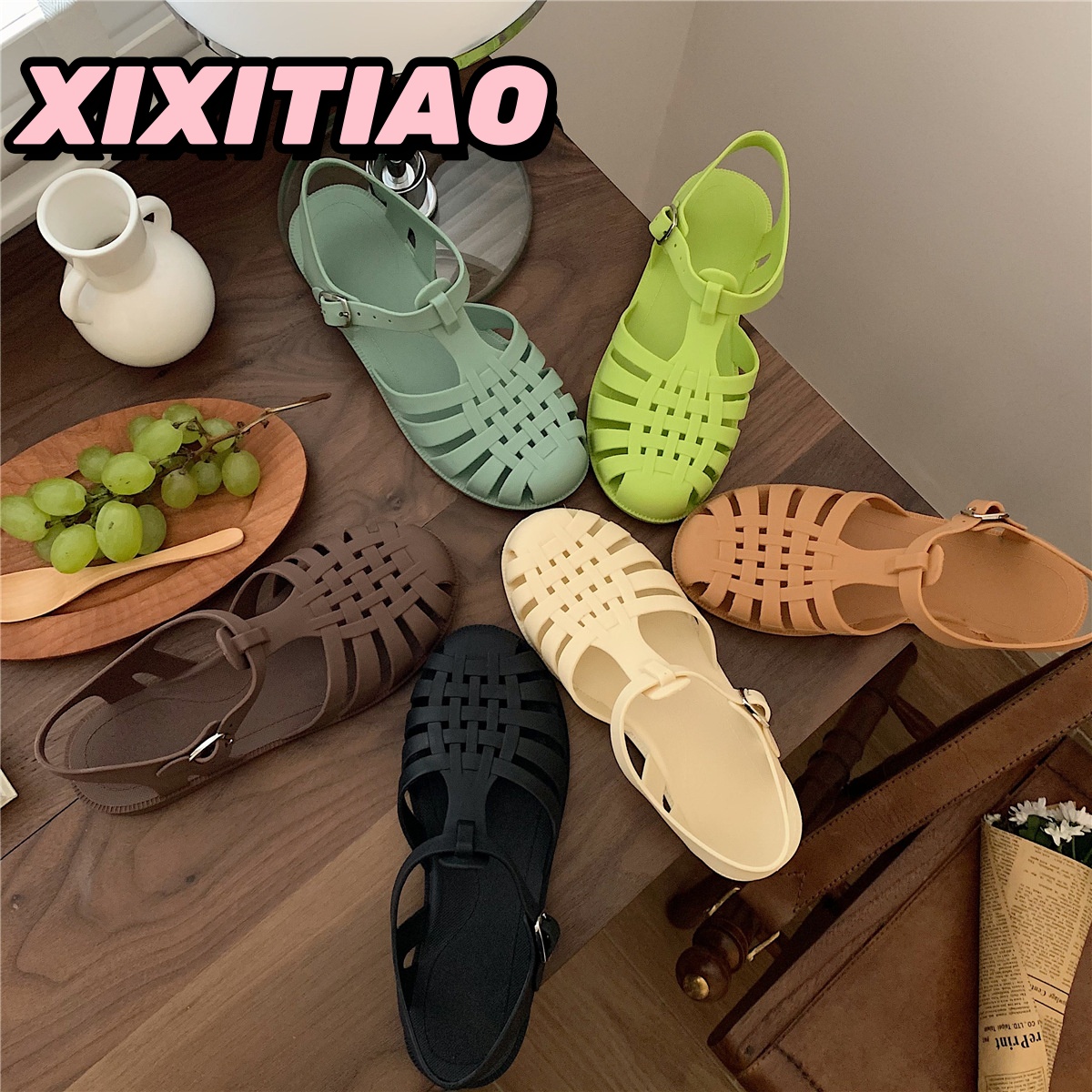 Jelly Sandal Women - XIXITIAO Vintage Hollow Woven Roman Sandals