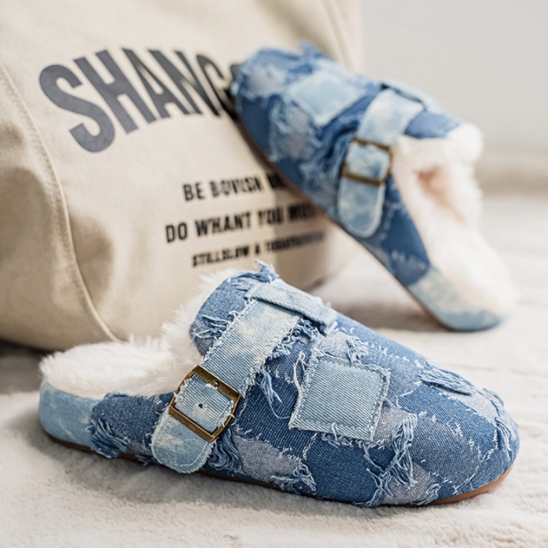 Women Shoes Jeans - Fringe Tassel Denim Fleece Flats Shoes