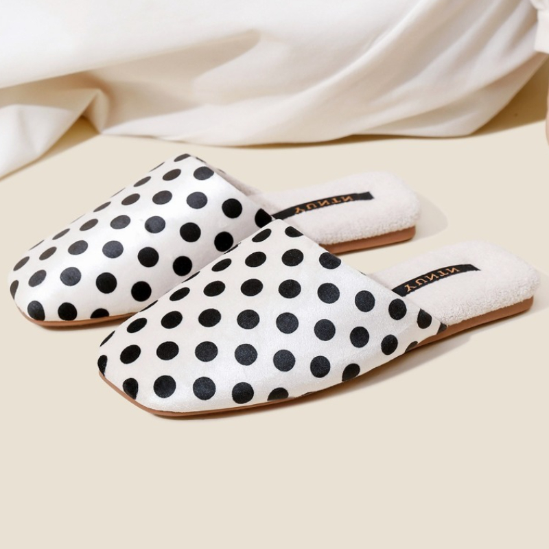 Women Shoes Winter - Retro Polka Dot Design Flat Slippers