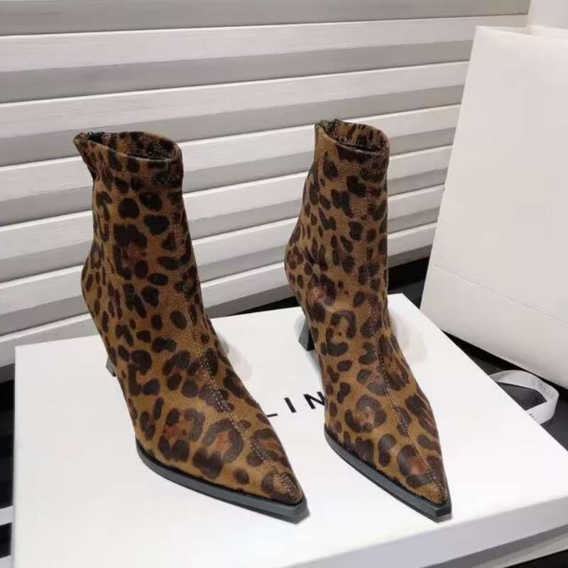 Women Shoes Zara - High Heels Ankle Boots Women Leopard