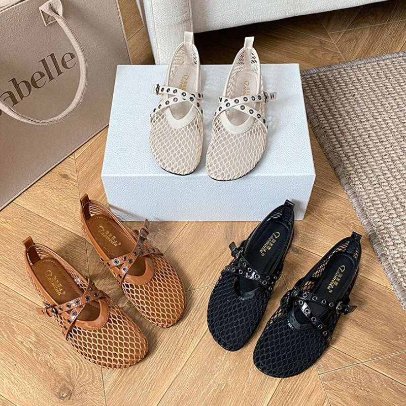 Women Shoes Jeans - Hollow Out Mesh Mary Jeans Flats