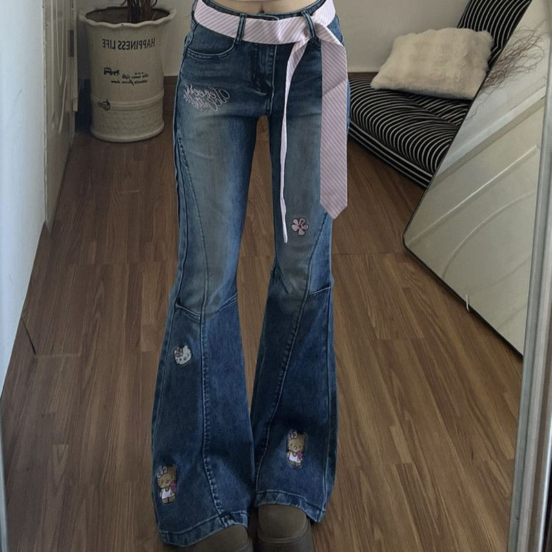 Women Shoes Jeans - Y2K Hello Kitty Girls Jeans Cotton