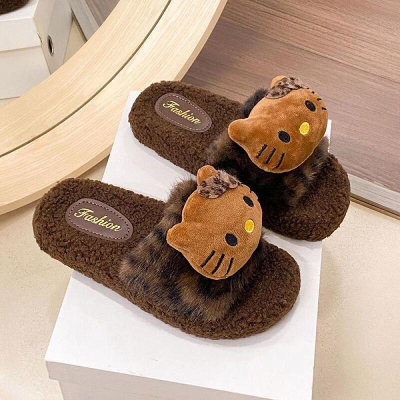 Women Shoes Winter - Cute Women Plush Slippers Hello Kitty