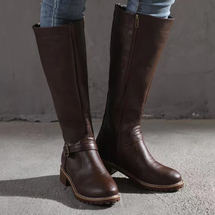 High Knee Heel Boots - Winter Women's Riding Boots Round Toe