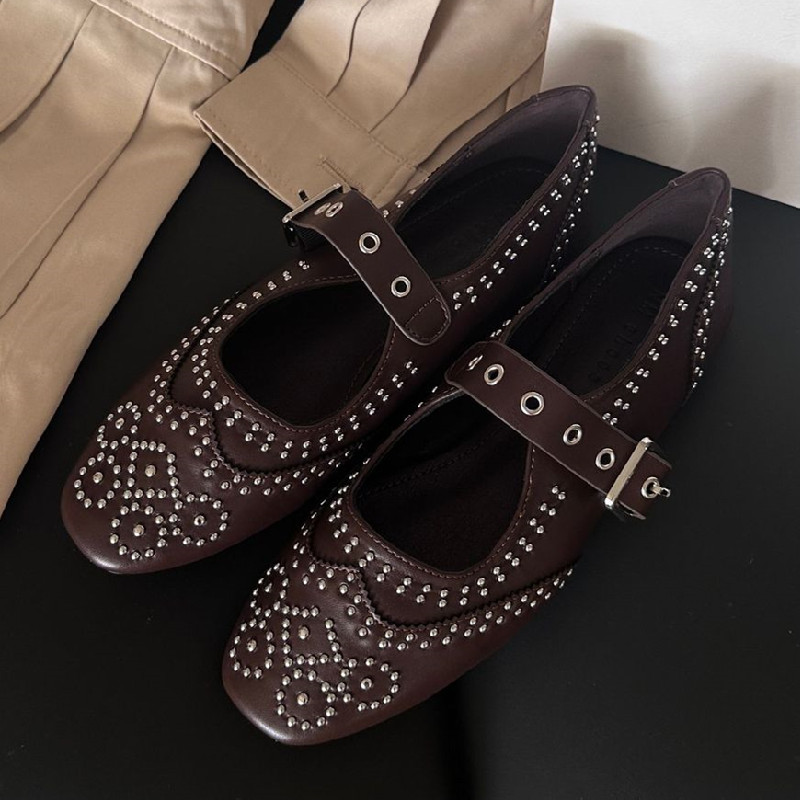 Retro Rivet Buckle Design Flat – Shoes For Women Flats recenzja i cena