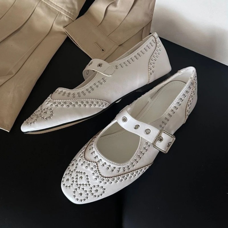 Retro Rivet Buckle Design Flat – Shoes For Women Flats recenzja i cena
