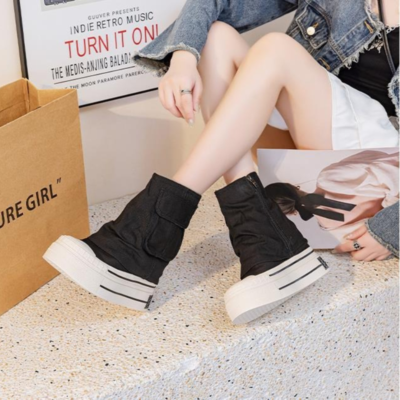 12CM New Denim Canvas Women Au – Block Heel Ankle Boots recenzja i cena