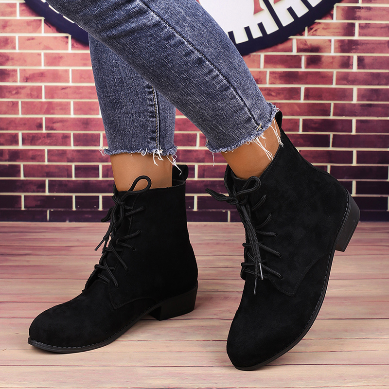 Women's Fashion Black Lace-Up  – Block Heel Ankle Boots recenzja i cena