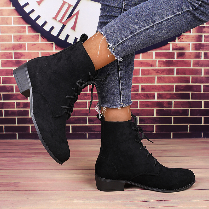 Women's Fashion Black Lace-Up  – Block Heel Ankle Boots recenzja i cena