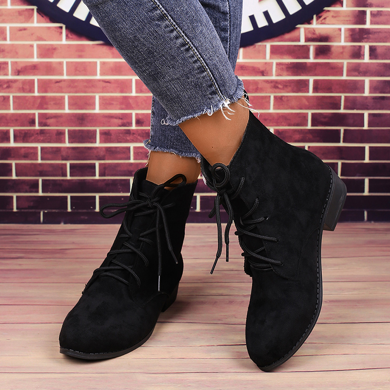 Women's Fashion Black Lace-Up  – Block Heel Ankle Boots recenzja i cena