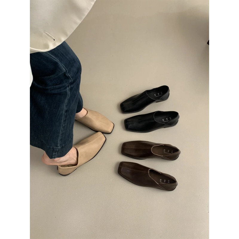 Retro Square Head Flat Leather – Women Shoes Winter recenzja i cena
