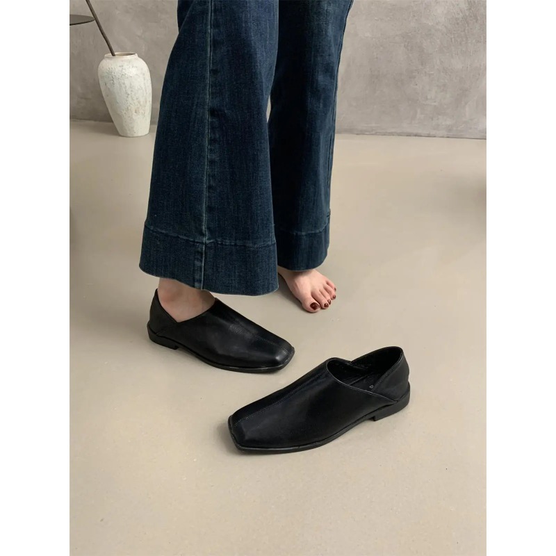 Retro Square Head Flat Leather – Women Shoes Winter recenzja i cena