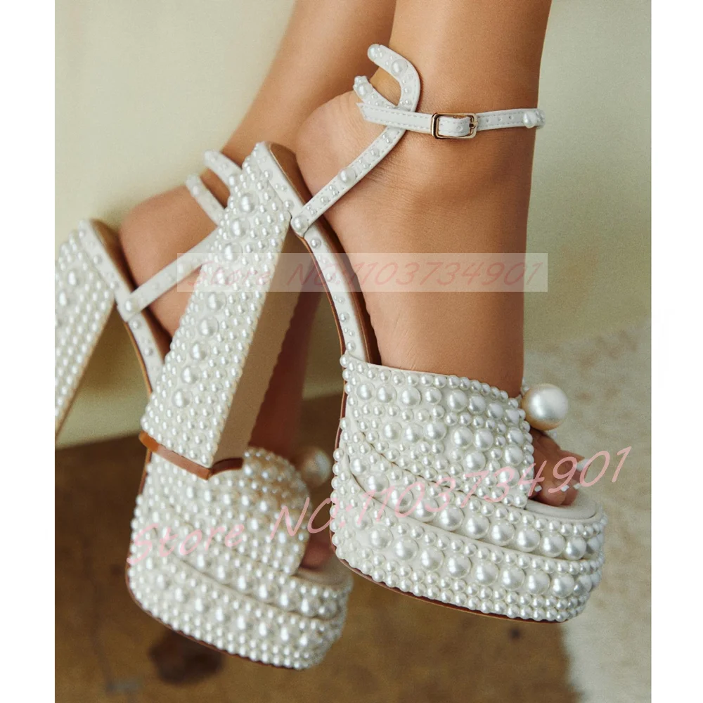 Women's White Pearl Platform S – Block Heel Ankle Boots recenzja i cena
