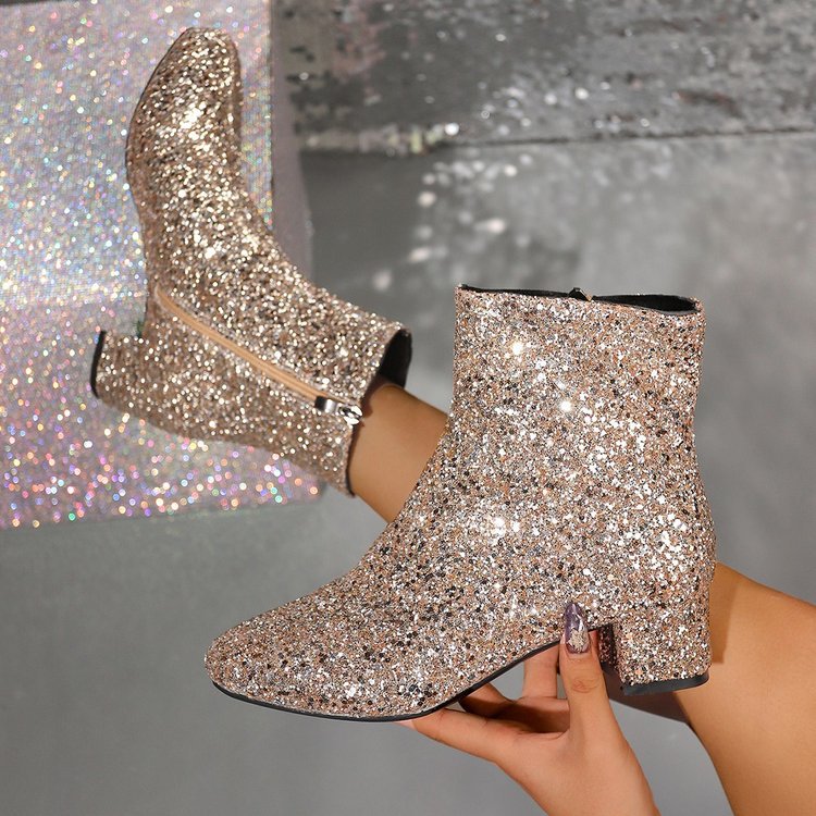 Fashion Women's Boots Bling So – Block Heel Ankle Boots recenzja i cena