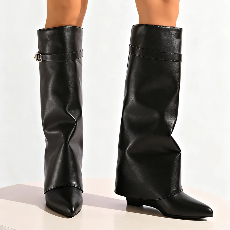 Black Pu Leather Knee High Boo – High Knee Heel Boots recenzja i cena
