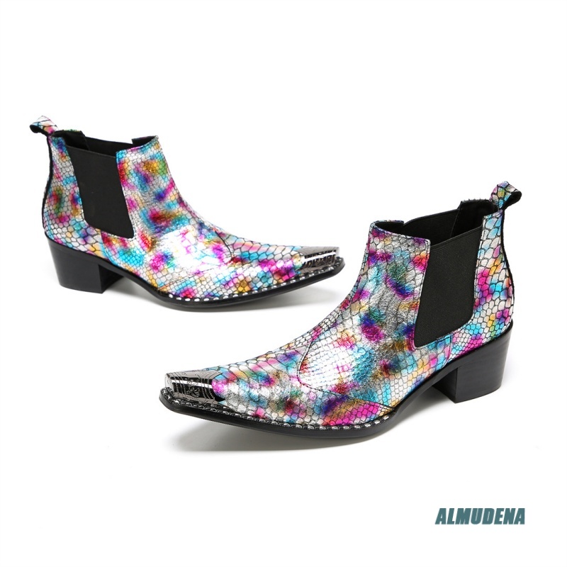 Multicolor Metallic Snake Prin – Block Heel Ankle Boots recenzja i cena