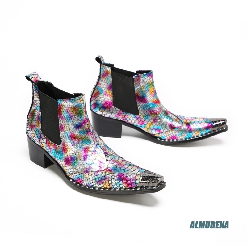 Multicolor Metallic Snake Prin – Block Heel Ankle Boots recenzja i cena