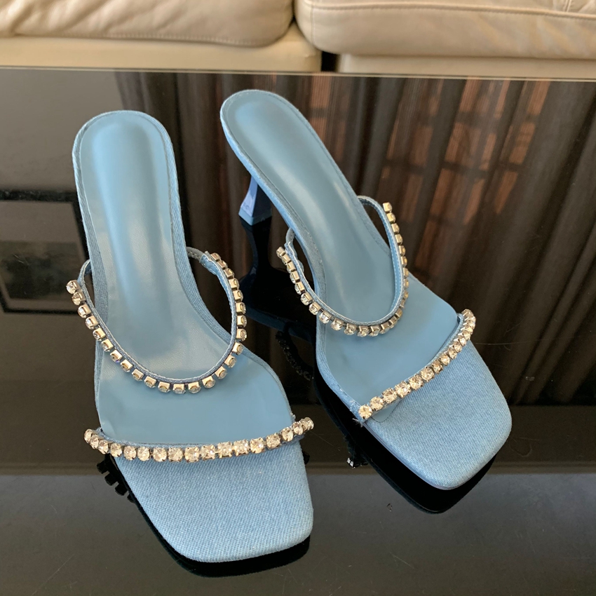 Denim Rhinestone Heels Sandals – Women Shoes Jeans recenzja i cena