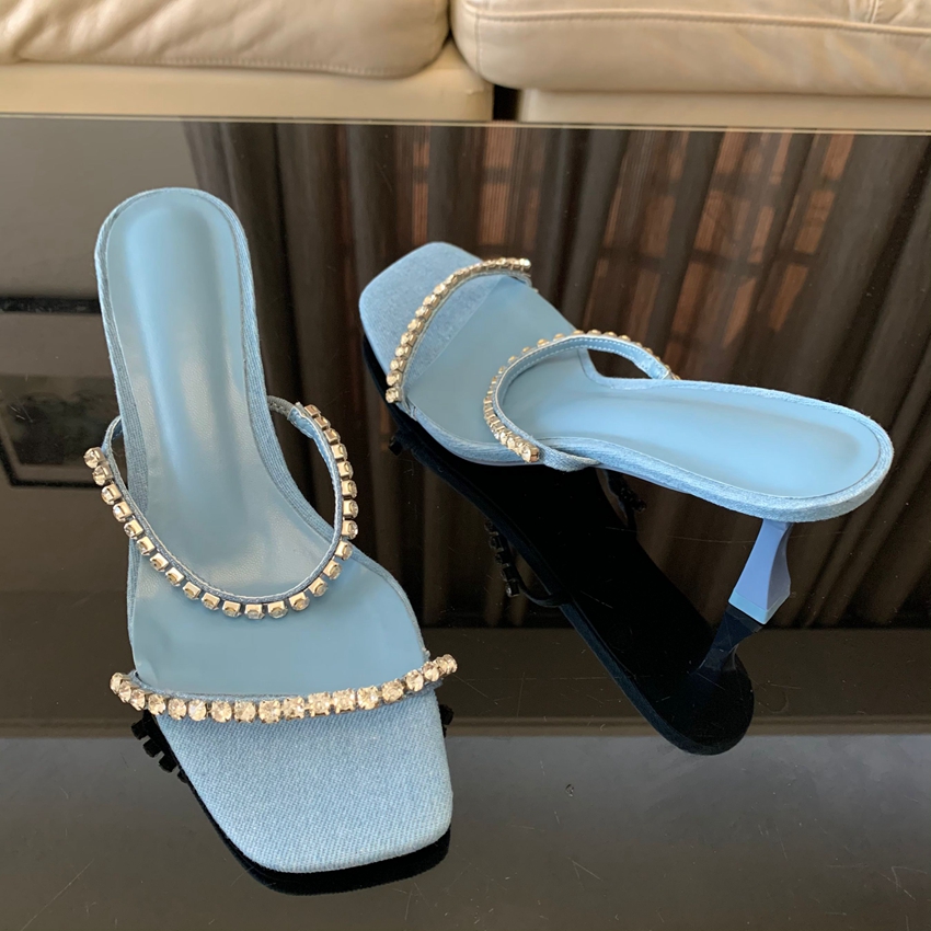 Denim Rhinestone Heels Sandals – Women Shoes Jeans recenzja i cena