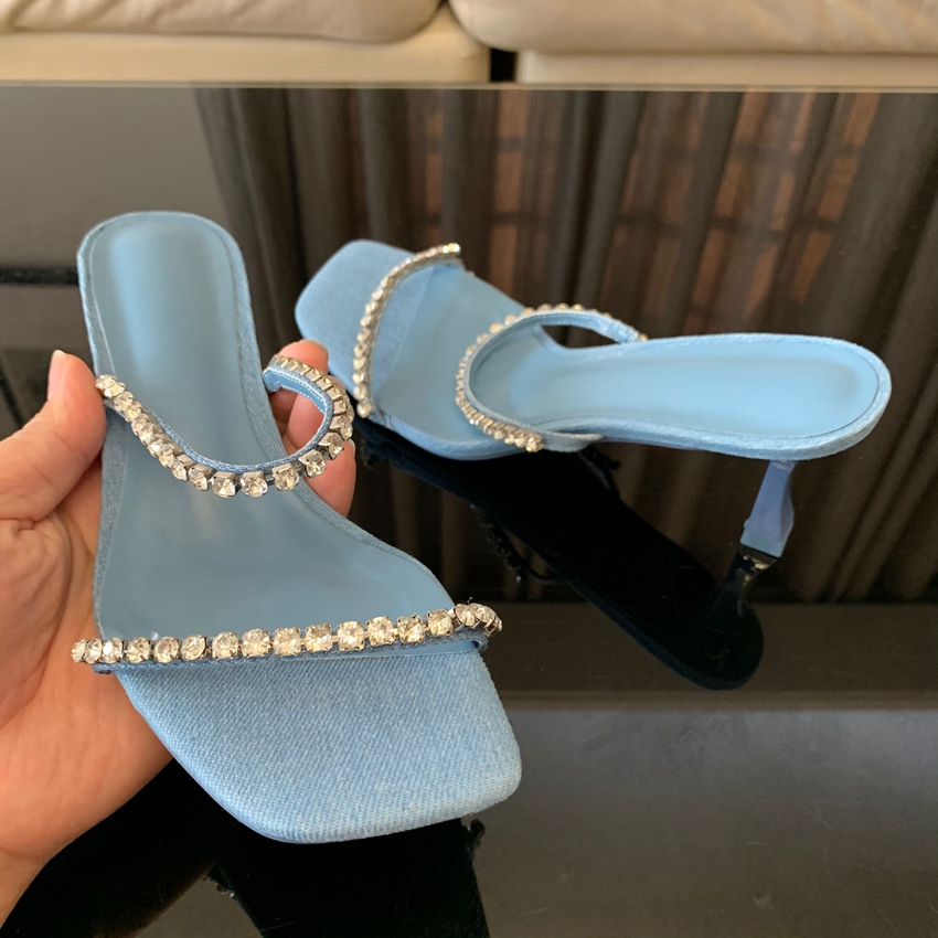 Denim Rhinestone Heels Sandals – Women Shoes Jeans recenzja i cena