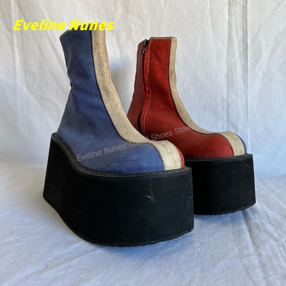 Y2K Red Blue Platform Ankle Bo – Block Heel Ankle Boots recenzja i cena