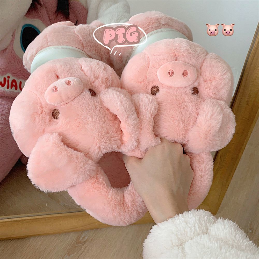 Feerldi Pink fluffy pig slippe – Women Shoes Winter recenzja i cena