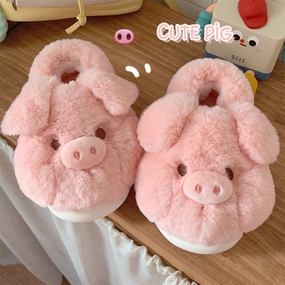 Feerldi Pink fluffy pig slippe – Women Shoes Winter recenzja i cena