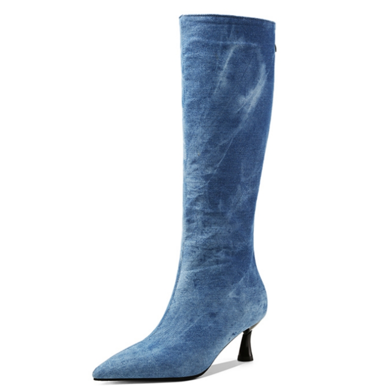 Blue Jeans Knee High Boots Wom – Women Shoes Jeans recenzja i cena