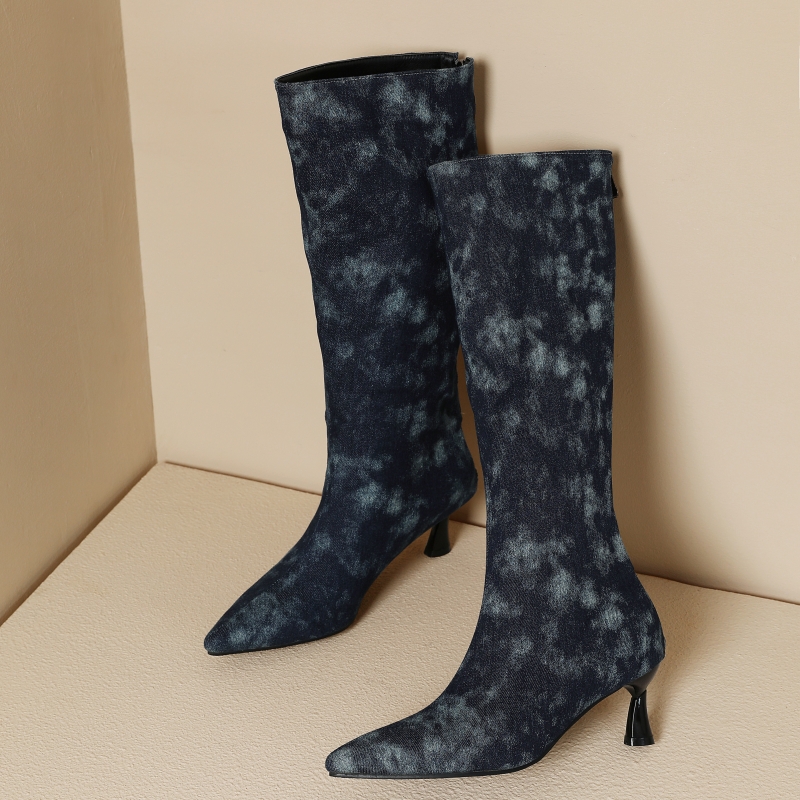 Blue Jeans Knee High Boots Wom – Women Shoes Jeans recenzja i cena