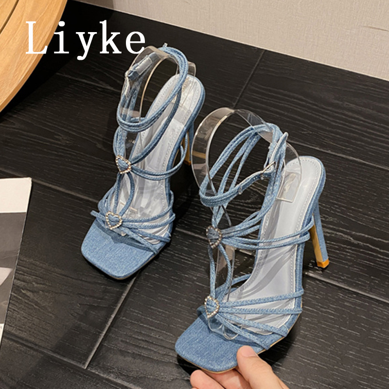 Liyke Summer Blue Denim Sandal – Women Shoes Jeans recenzja i cena