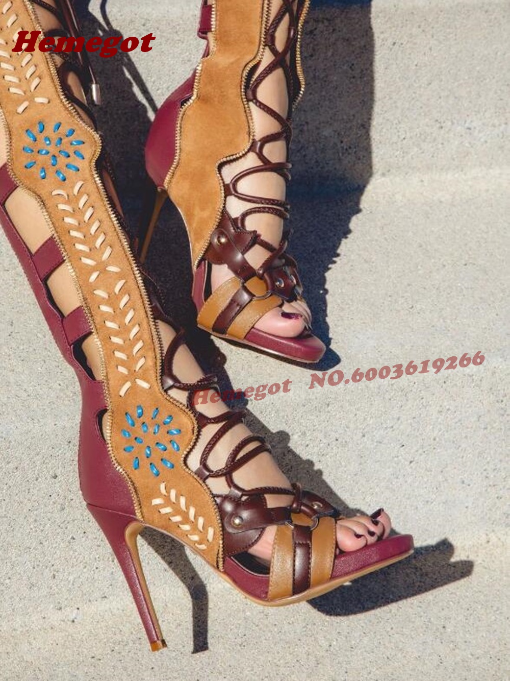 Bohemian Embroidered Gladiator – High Knee Heel Boots recenzja i cena