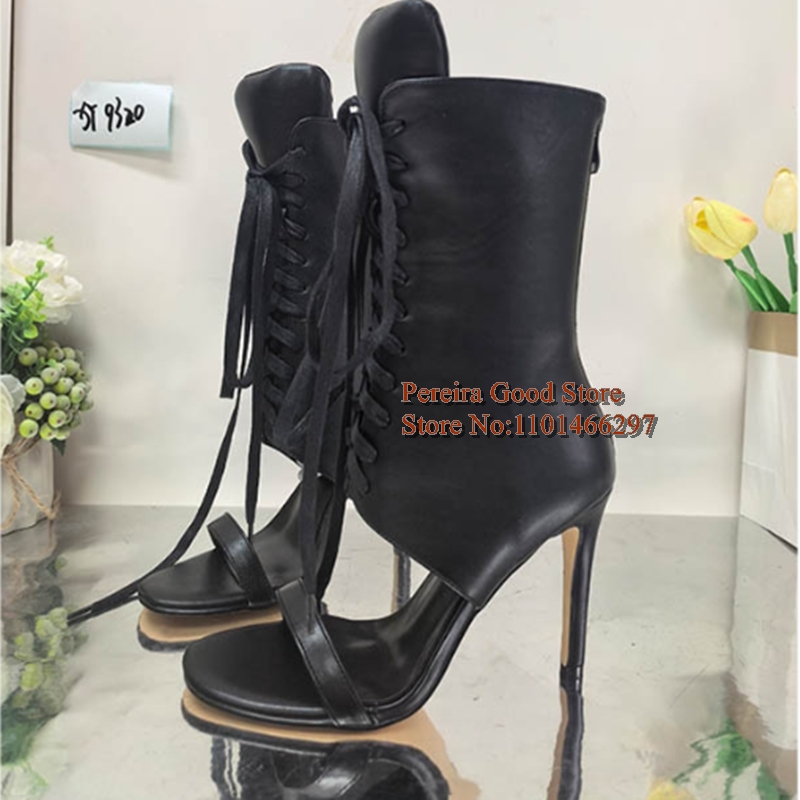 Black Lace up Tie Gladiator He – Women Shoes Boots recenzja i cena