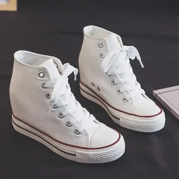 High 8cm Platform Canvas Shoes – Block Heel Ankle Boots recenzja i cena