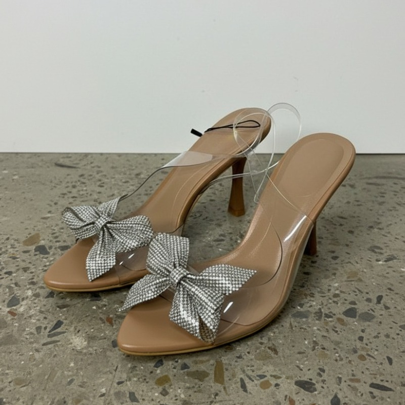 Clear PVC Rhinestone Bow Heels – Jelly Sandal Women recenzja i cena