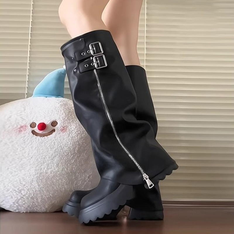 Punk Style Splicing Thick Bott – High Knee Heel Boots recenzja i cena