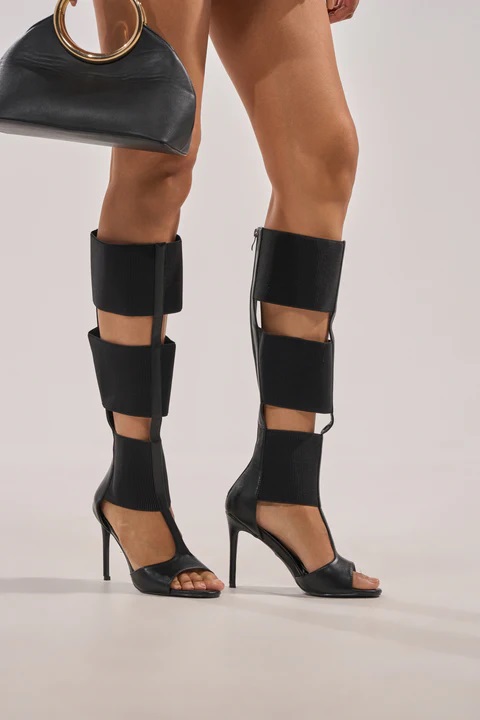 Black Wide Square Leather Plai – High Knee Heel Boots recenzja i cena
