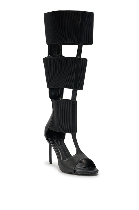 Black Wide Square Leather Plai – High Knee Heel Boots recenzja i cena