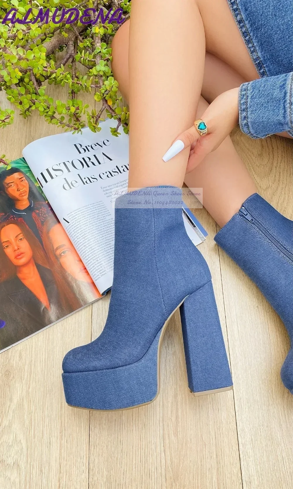 ALMUDENA Blue Denim Block Heel – Women Shoes Jeans recenzja i cena
