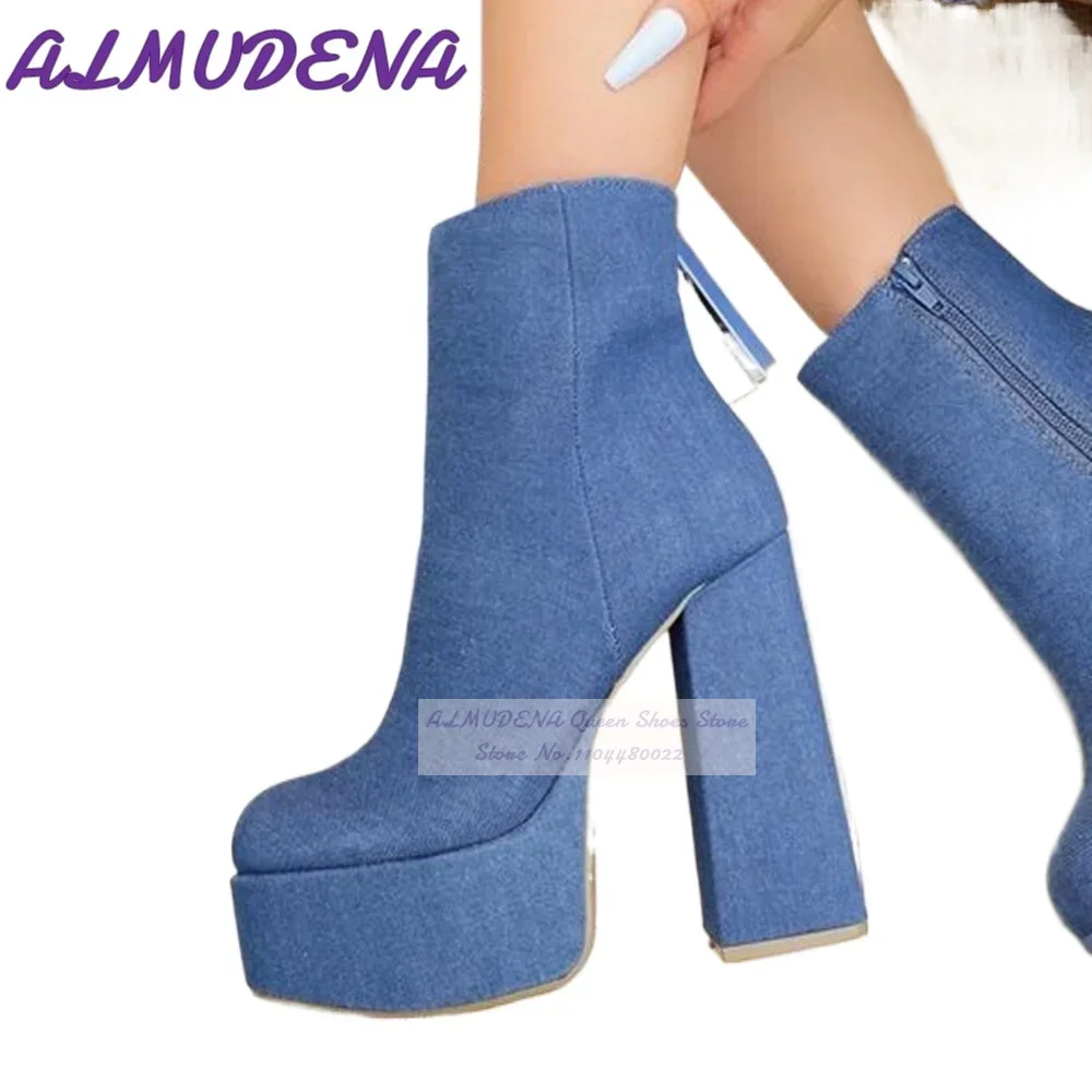 ALMUDENA Blue Denim Block Heel – Women Shoes Jeans recenzja i cena