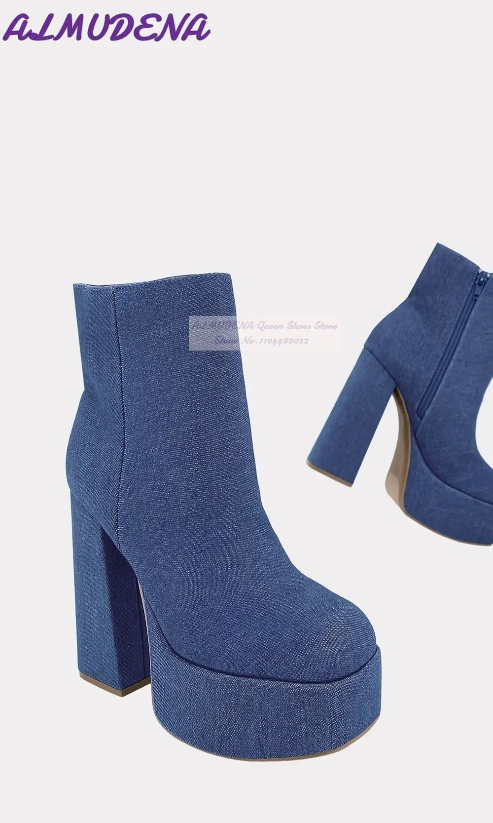 ALMUDENA Blue Denim Block Heel – Women Shoes Jeans recenzja i cena