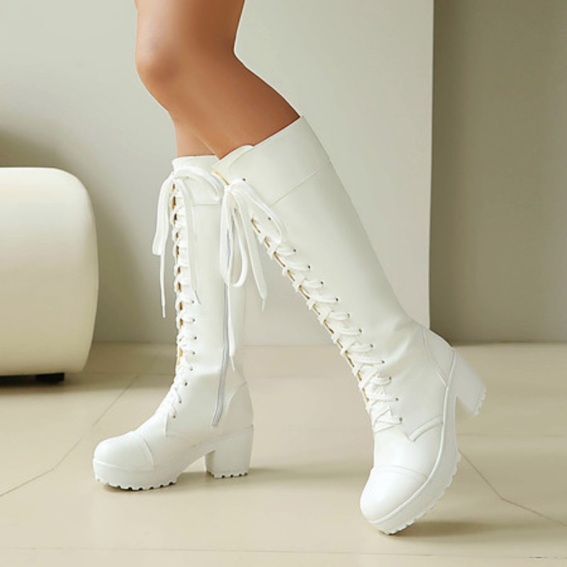 Womens Knee High Lace Up Comba – High Knee Heel Boots recenzja i cena