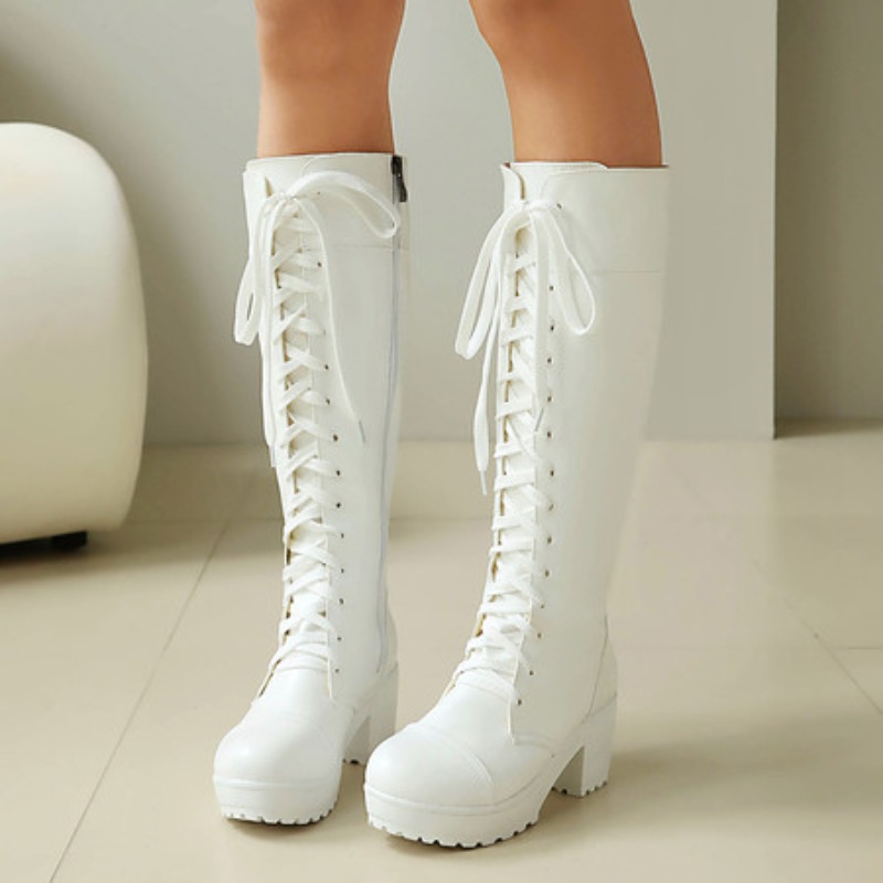 Womens Knee High Lace Up Comba – High Knee Heel Boots recenzja i cena