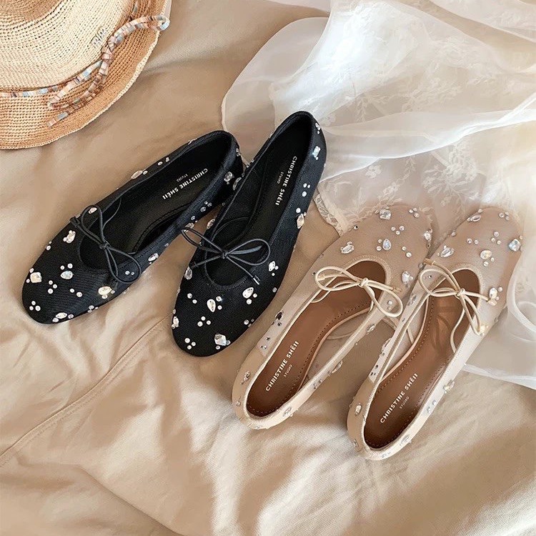 Mesh Rhinestone Bow Flat Mary  – Shoes For Women Flats recenzja i cena