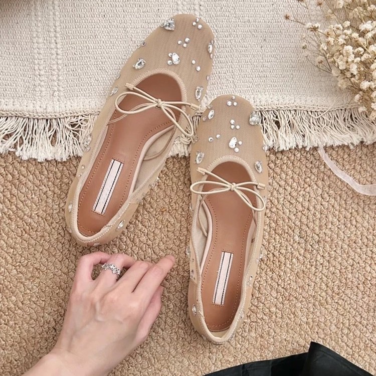 Mesh Rhinestone Bow Flat Mary  – Shoes For Women Flats recenzja i cena